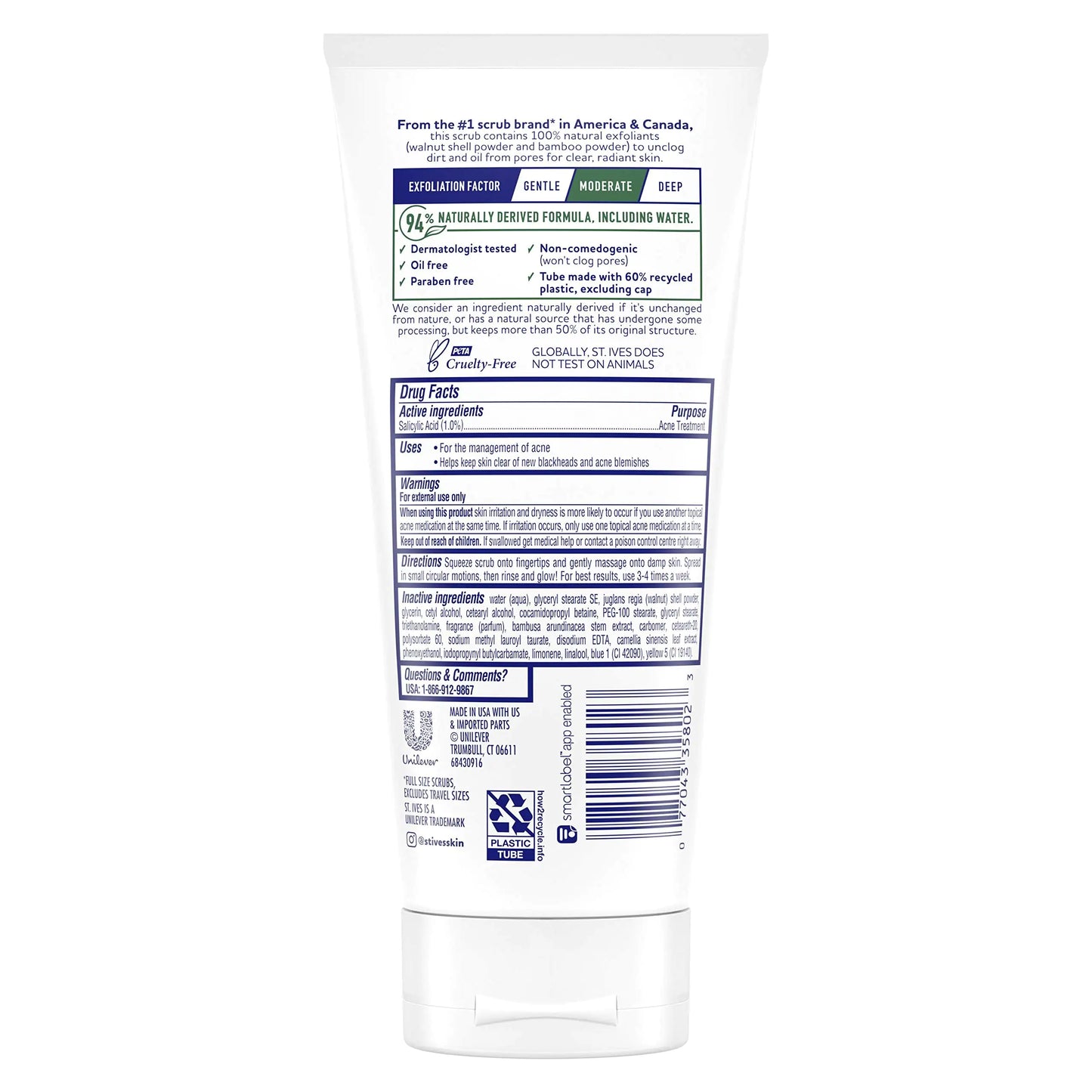 St. Ives Blackhead Clearing Face Scrub, Clears Blackheads & Unclogs Pores, Green Tea & Bamboo, Salicylic Acid Acne Treatment Facial Scrub, Moderate Exfoliator Skin Care with Natural Exfoliants 6 oz 6 Ounce (Pack of 1)