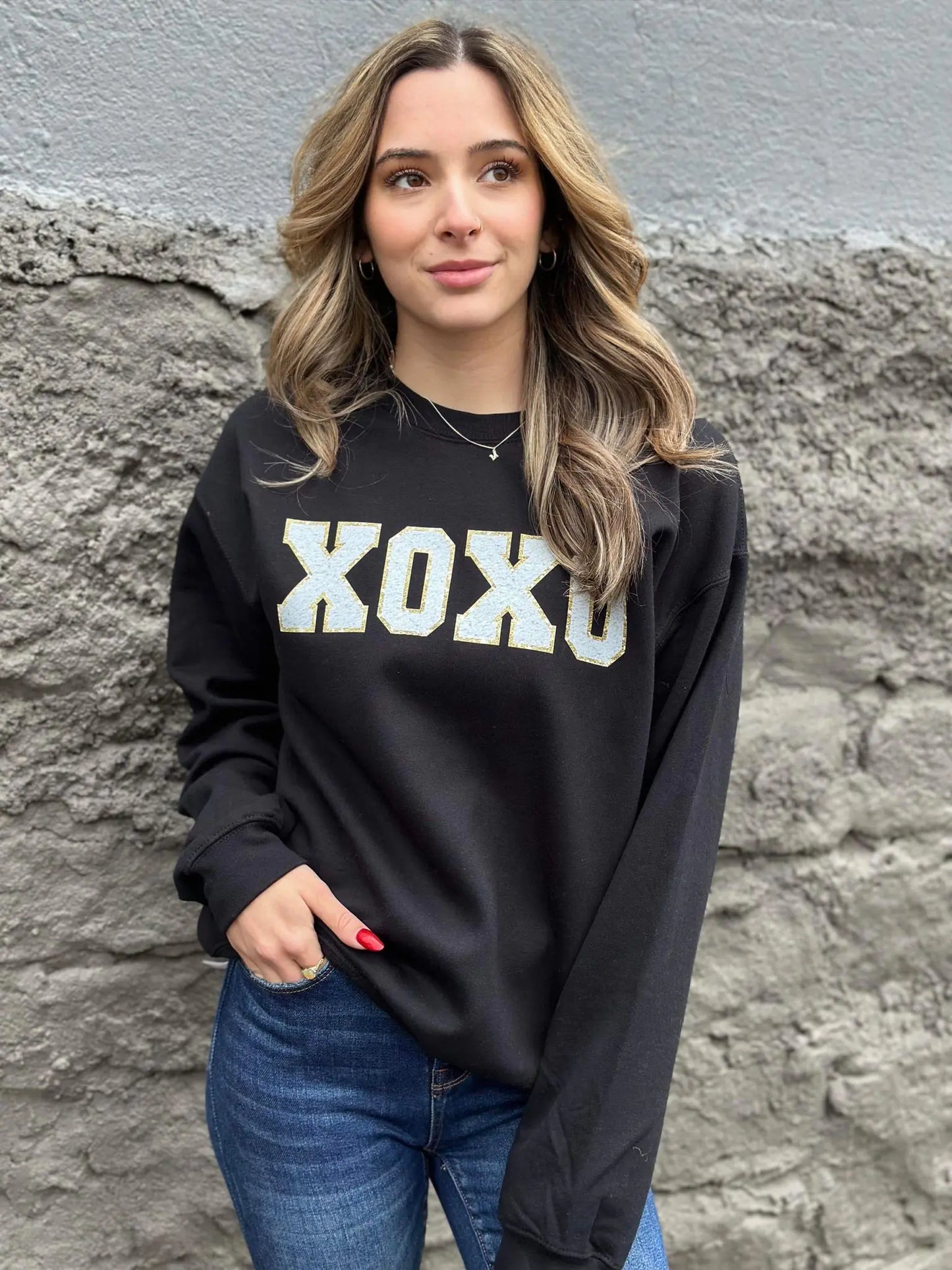 Faux Sequin Black XOXO Sweatshirt