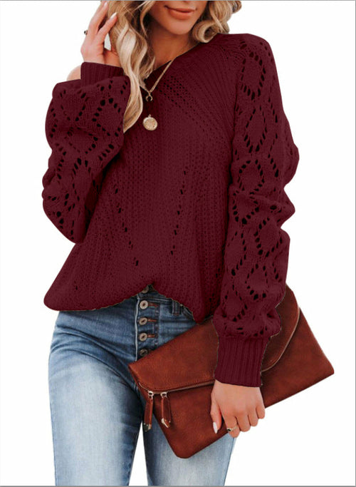 Solid Color Loose Top Women's Autumn And Winter New Hollow Pattern Rou