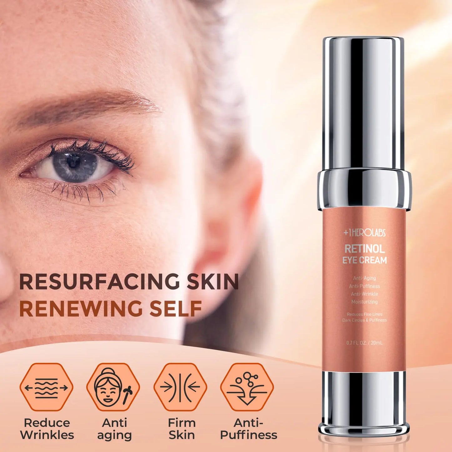Retinol Eye Cream for Dark Circles and Puffiness, Anti Aging Under Eye Cream with Hyaluronic Acid, Retinol & Collagen to Fight Fine Lines, Wrinkles & Dark Spots Retinol Eye Cream(0.7oz)