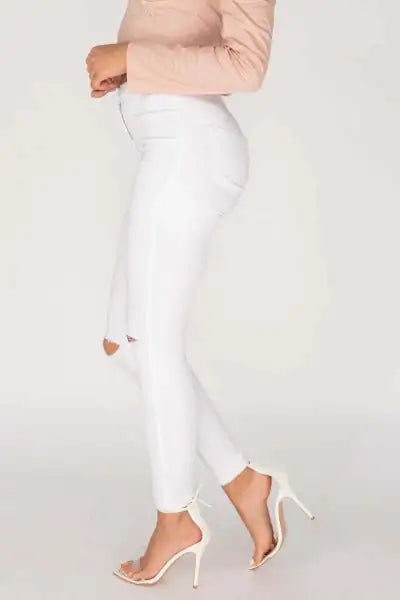 WHITE KNEE SLASH HIGH WAISTED JEGGING