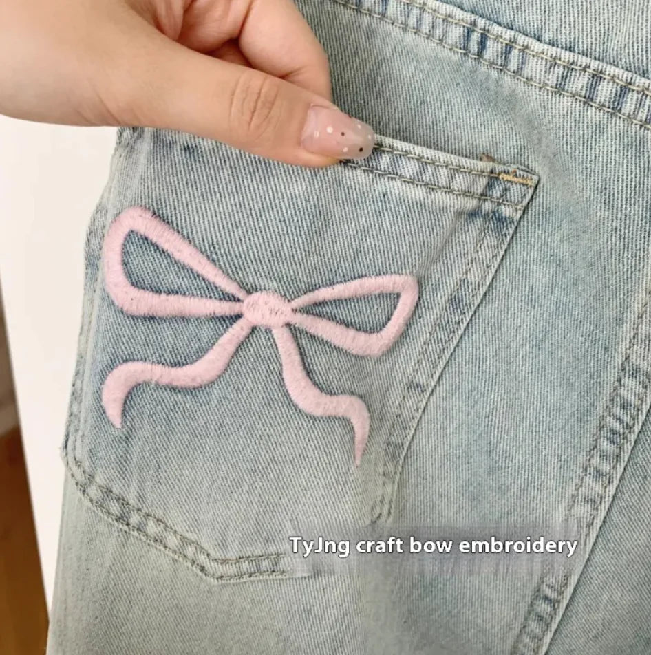 Ballet Embroidery Light Blue Wide-Leg Jeans