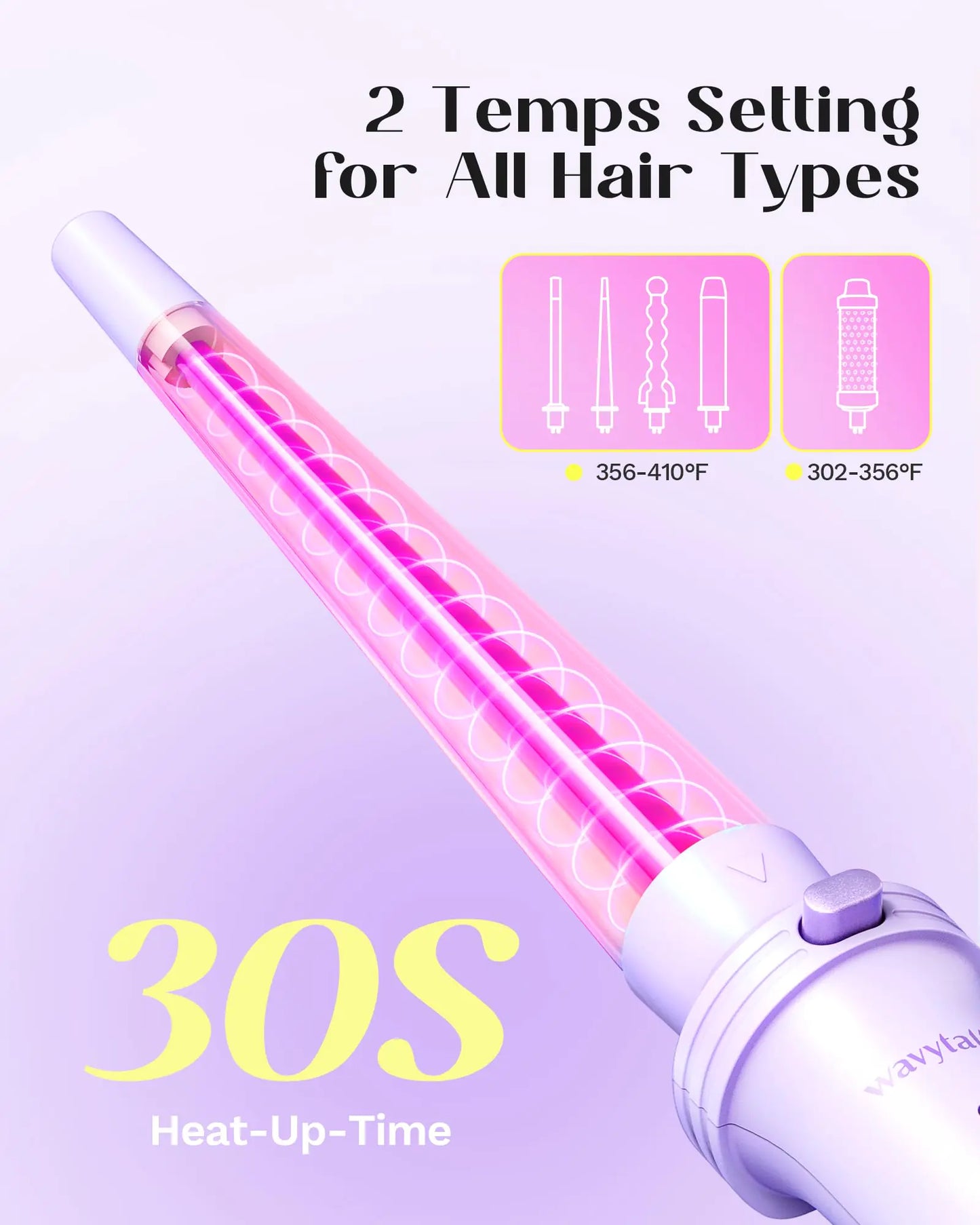 Wavytalk 5 in 1 Curling Iron,Curling Wand Set with Curling Brush and 4 Interchangeable Ceramic Curling Wand(0.5”-1.25”),Instant Heat Up,Include Heat Protective Glove & 2 Clips (Purple) Curling Wand (0.5"-1.25" ) Purple Lavender