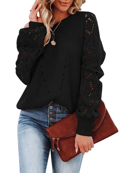 Solid Color Loose Top Women's Autumn And Winter New Hollow Pattern Rou