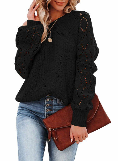 Solid Color Loose Top Women's Autumn And Winter New Hollow Pattern Rou