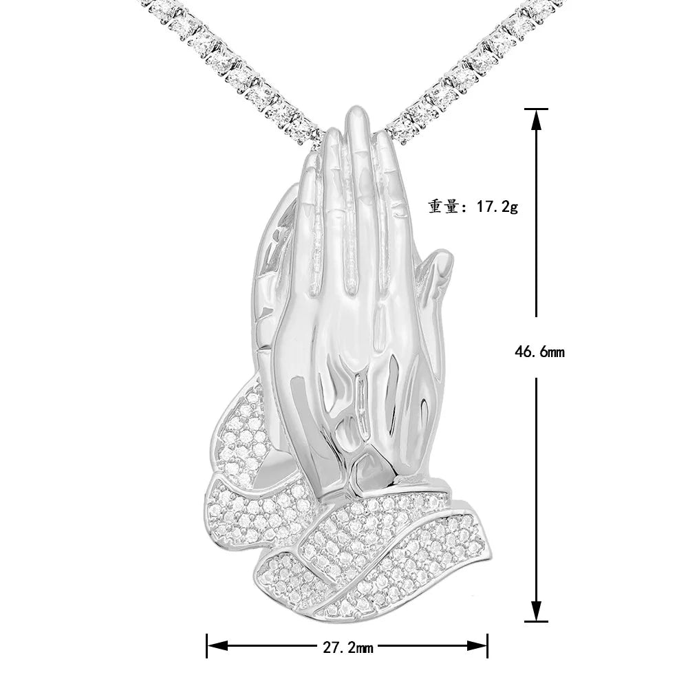 Hip Hop Iced Out Pray Hand Pendant Women Men Ins Jewelry Plated 16k Gold God Hand Necklace Pendant Wholesale Dropshipping