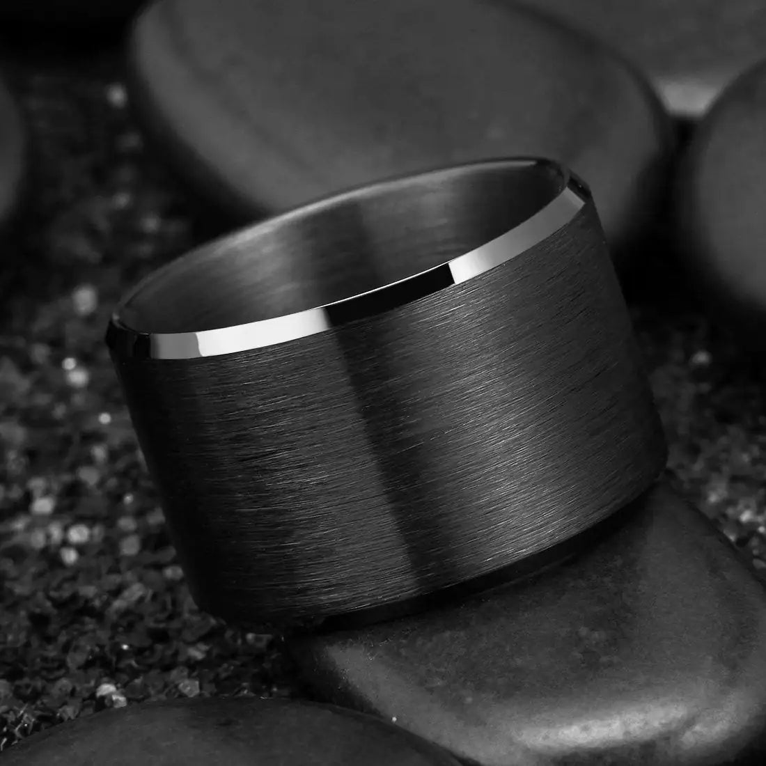 King Will Basic 6mm 7mm 8mm 9mm 10mm Men Wedding Black/Silver Tungsten Ring Matte Finish Beveled Polished Edge Comfort Fit Black-15mm 7