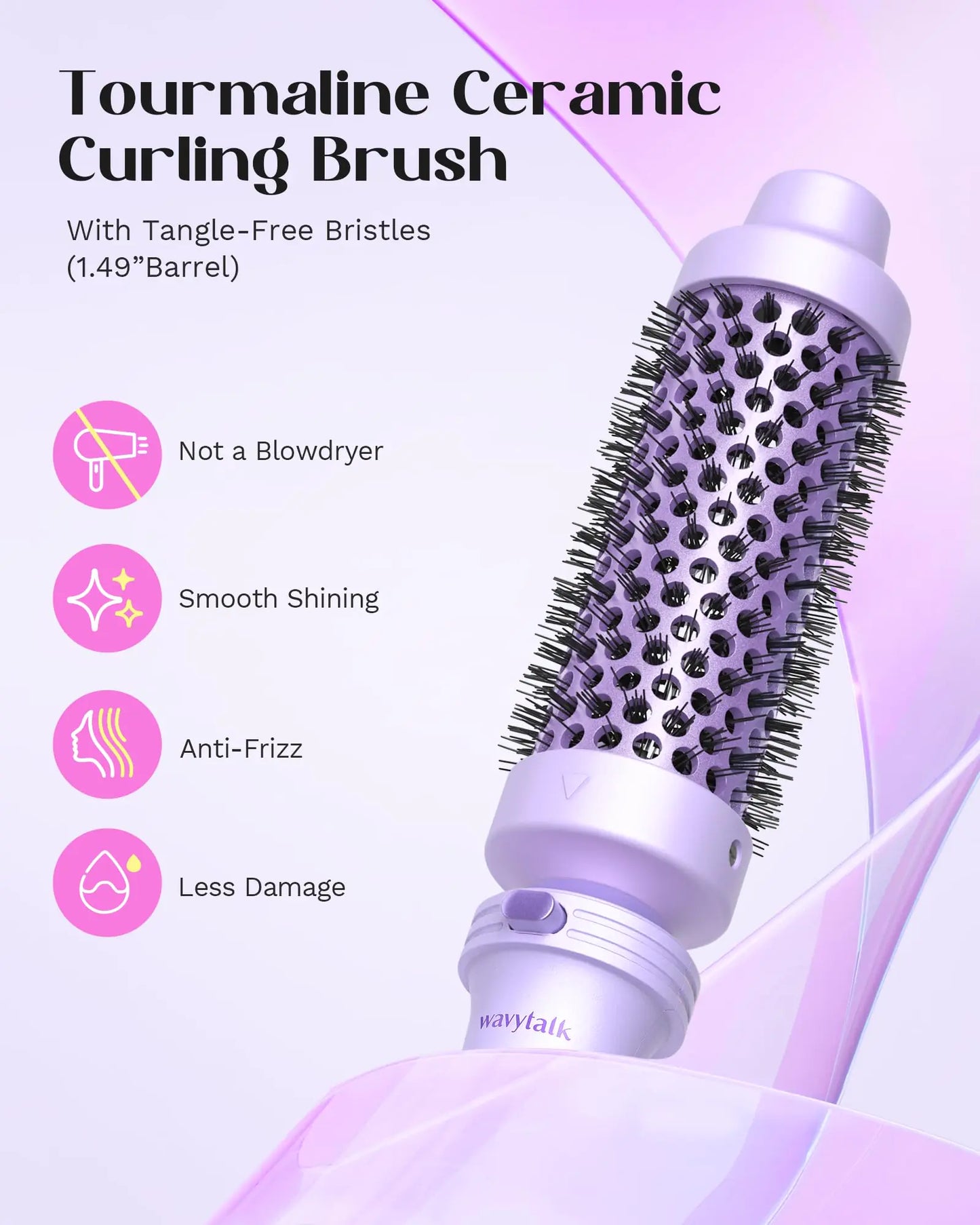 Wavytalk 5 in 1 Curling Iron,Curling Wand Set with Curling Brush and 4 Interchangeable Ceramic Curling Wand(0.5”-1.25”),Instant Heat Up,Include Heat Protective Glove & 2 Clips (Purple) Curling Wand (0.5"-1.25" ) Purple Lavender