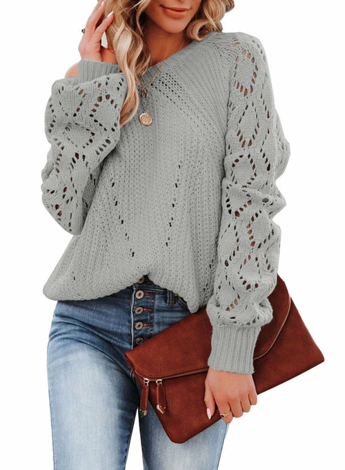 Solid Color Loose Top Women's Autumn And Winter New Hollow Pattern Rou