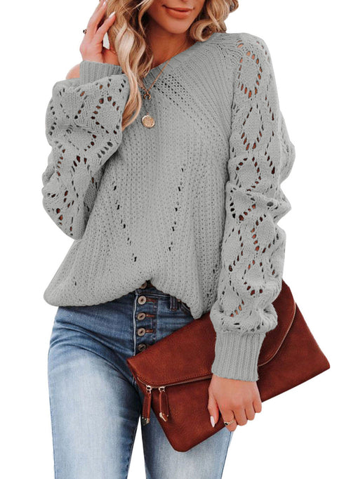 Solid Color Loose Top Women's Autumn And Winter New Hollow Pattern Rou