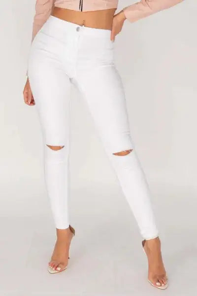 WHITE KNEE SLASH HIGH WAISTED JEGGING