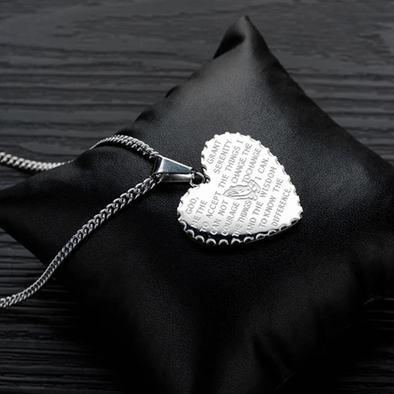Heart Bible Scripture Prayer Necklace For Men Christian Stainless Steel Pendant Jewelry Retro Praying Hands Pendant Necklaces
