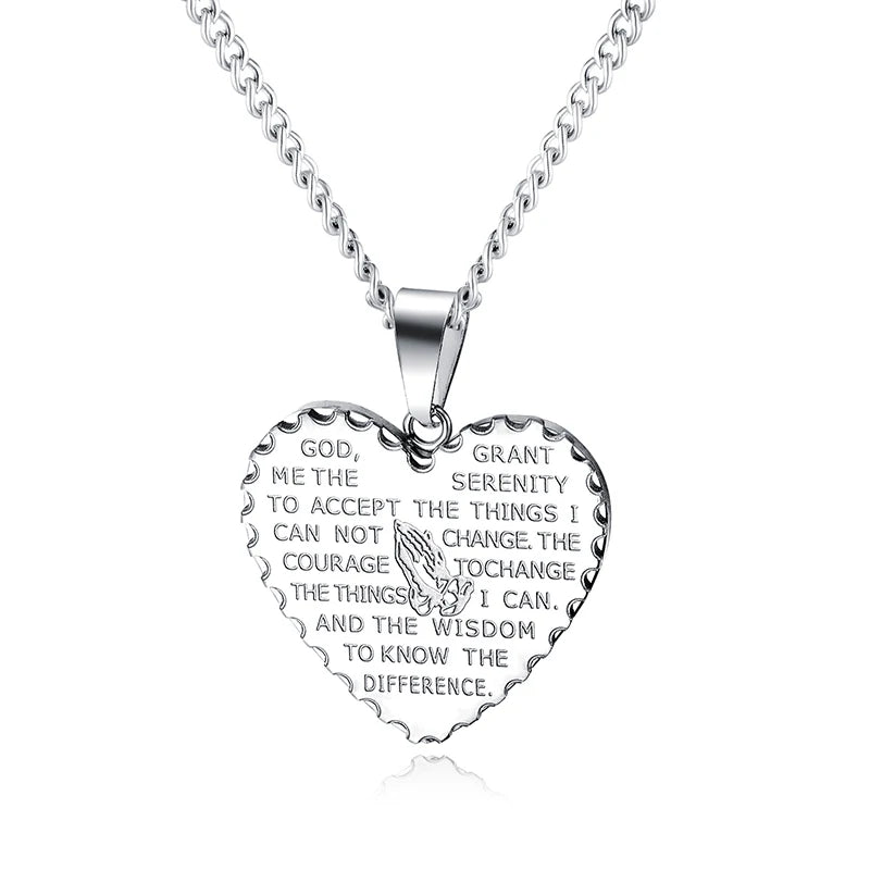 Heart Bible Scripture Prayer Necklace For Men Christian Stainless Steel Pendant Jewelry Retro Praying Hands Pendant Necklaces