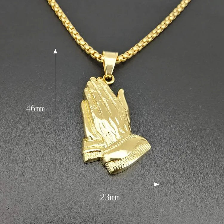 Hip Hop Iced Out Bling Praying Hands Men Stainless steel Pendants Necklaces Gold Color Big Prayer Jesus Necklace Jewelry