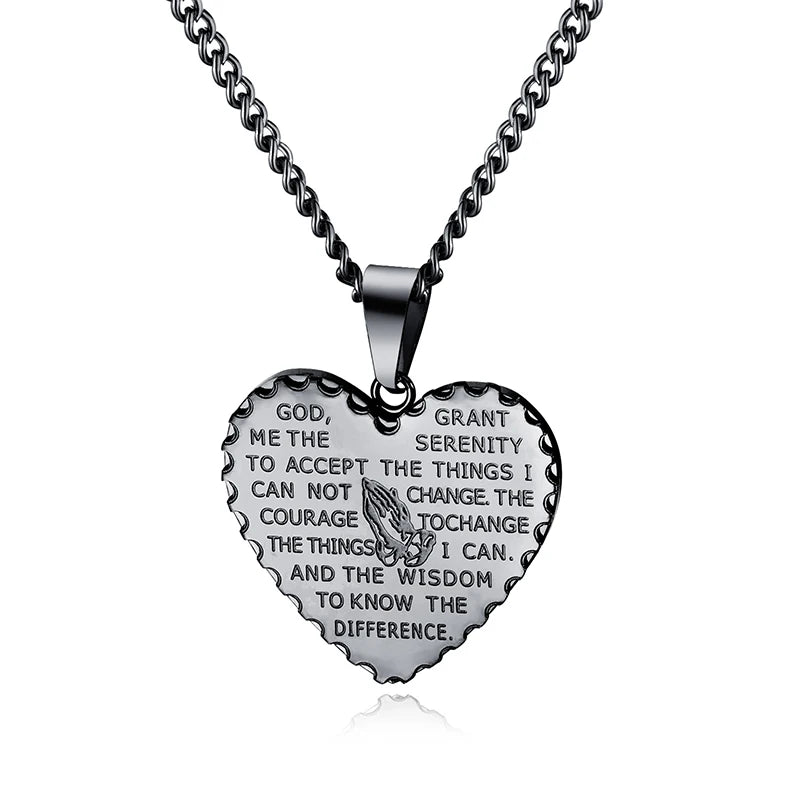 Heart Bible Scripture Prayer Necklace For Men Christian Stainless Steel Pendant Jewelry Retro Praying Hands Pendant Necklaces
