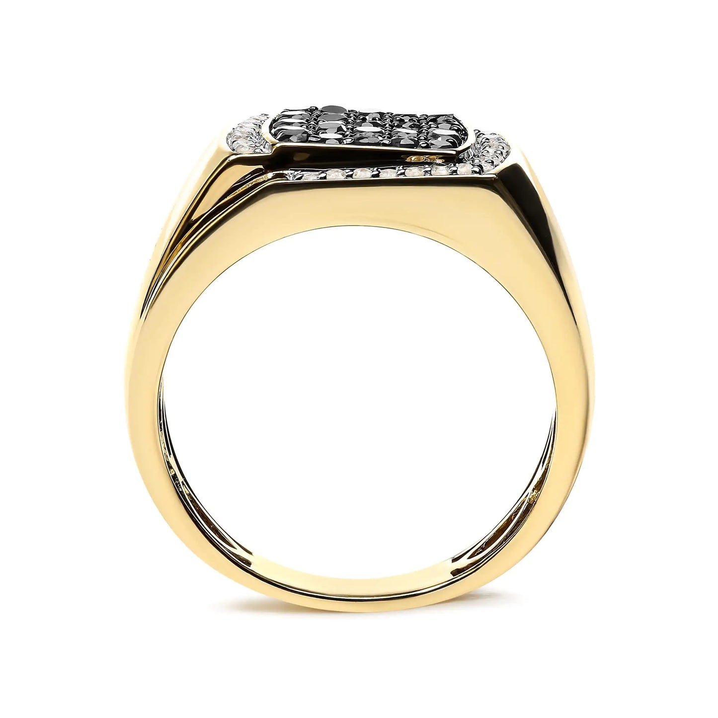 Men's 14K Yellow Gold Plated .925 Sterling Silver 1.00 Cttw White and Black Treated Diamond Ring (Black / I-J Color, I2-I3 Clarity)