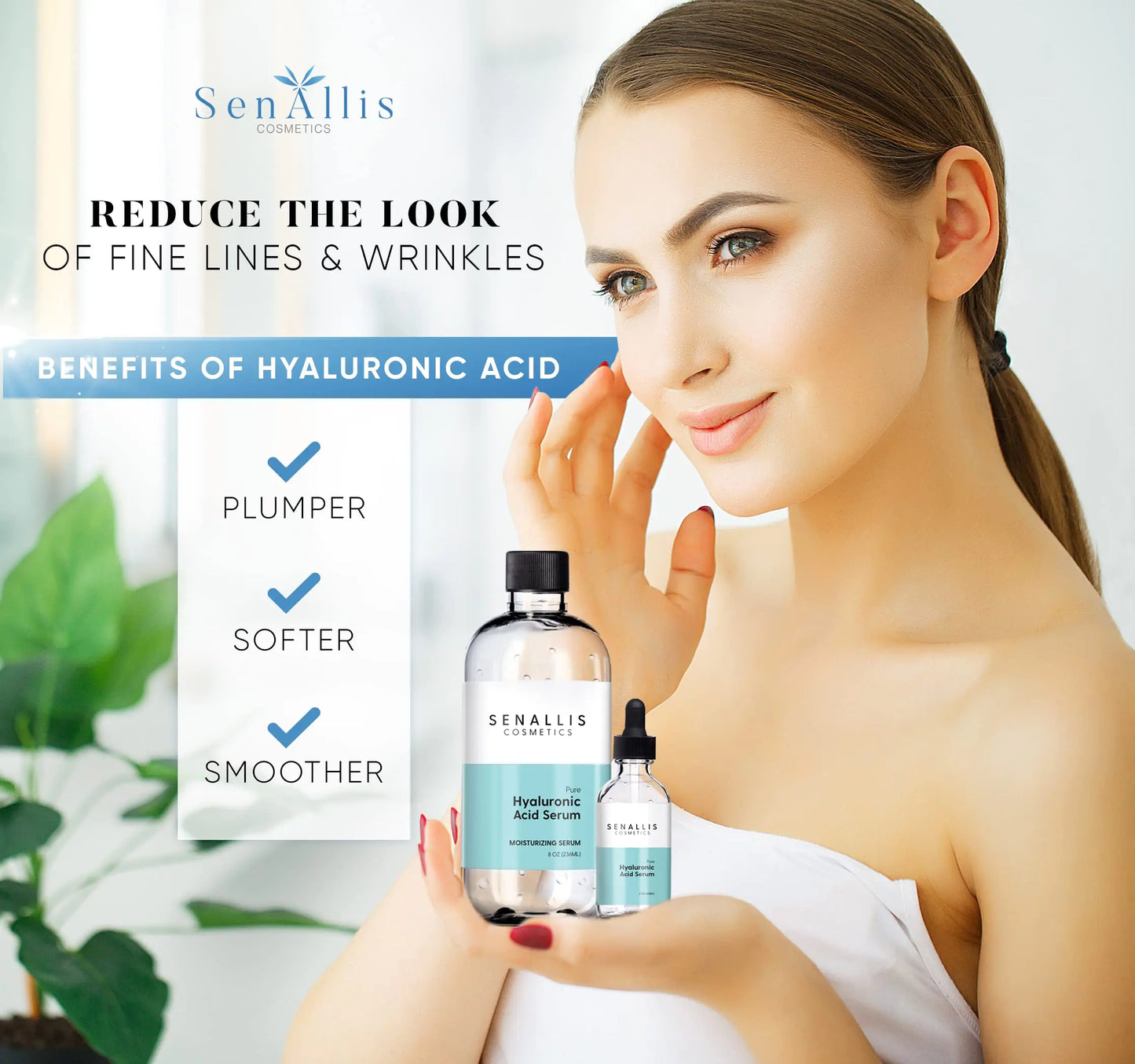 Hyaluronic Acid Serum 8 fl oz And 2 fl oz, Made From Pure Hyaluronic Acid, Anti Aging/Wrinkle, Ultra-Hydrating Moisturizer That Reduces Dry Skin Manufactured In USA 10 Fl Oz (Pack of 1)