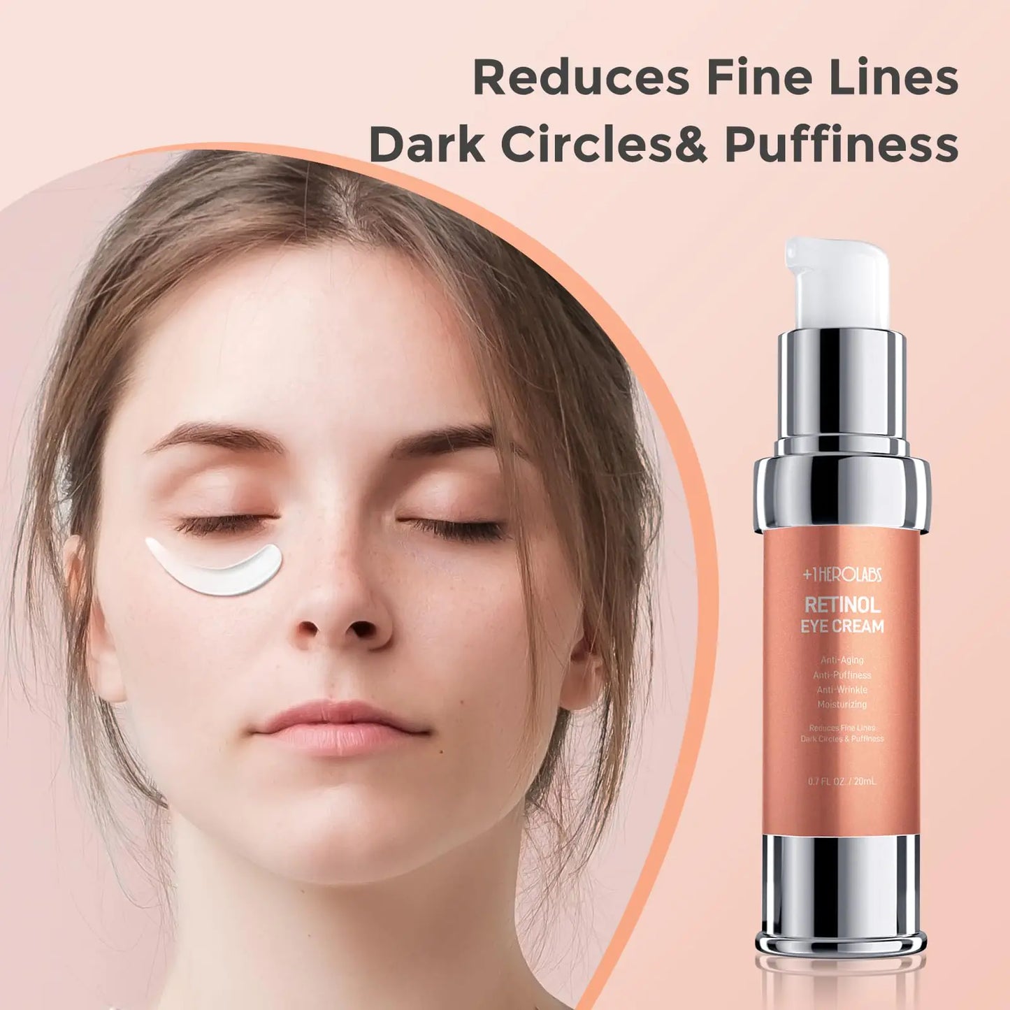 Retinol Eye Cream for Dark Circles and Puffiness, Anti Aging Under Eye Cream with Hyaluronic Acid, Retinol & Collagen to Fight Fine Lines, Wrinkles & Dark Spots Retinol Eye Cream(0.7oz)