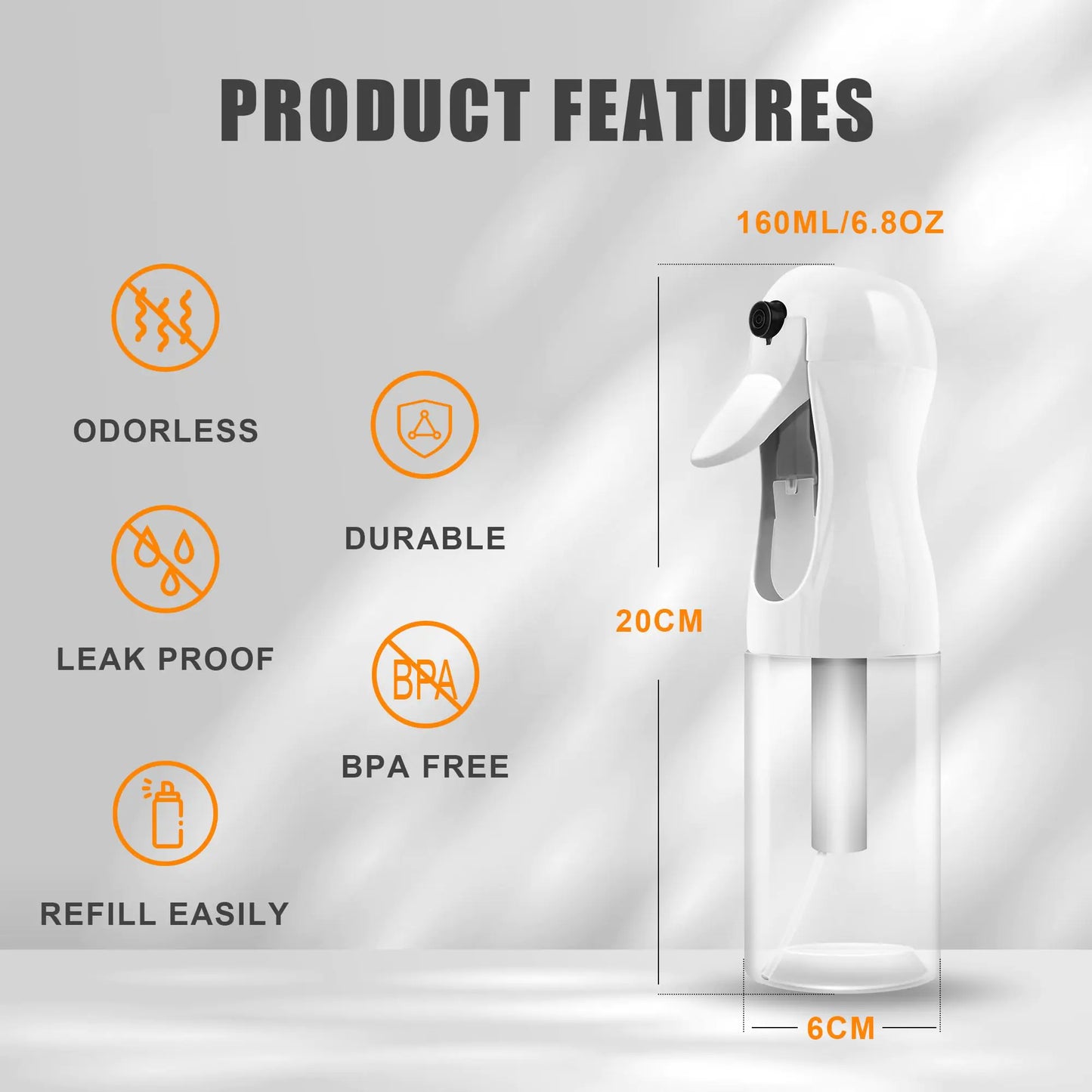 2Pcs Continuous Spray Bottle For Hair,Ultra Fine Refillable Water Mister for Hair Styling, Plants, Cleaning, Salon, Misting & Skin Care(200ml/6.8oz Clear)