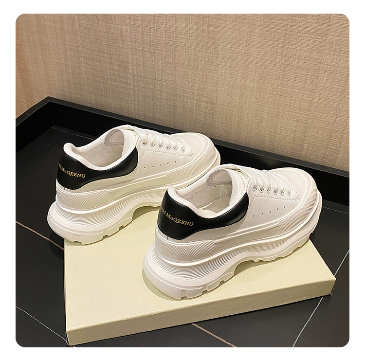 Genuine Leather Spring Platform Shoes Thick Sole Athleisure White Shoes