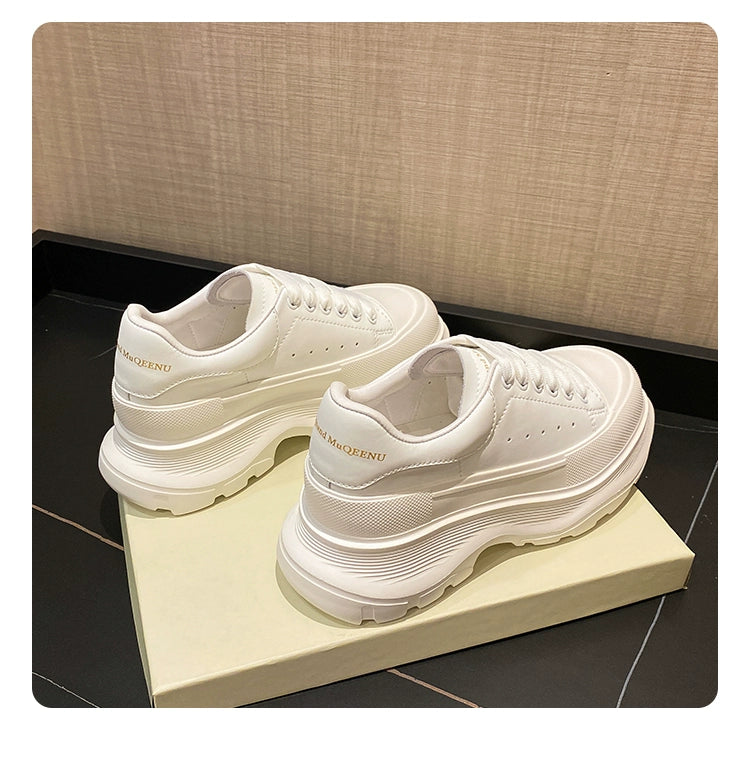 Genuine Leather Spring Platform Shoes Thick Sole Athleisure White Shoes
