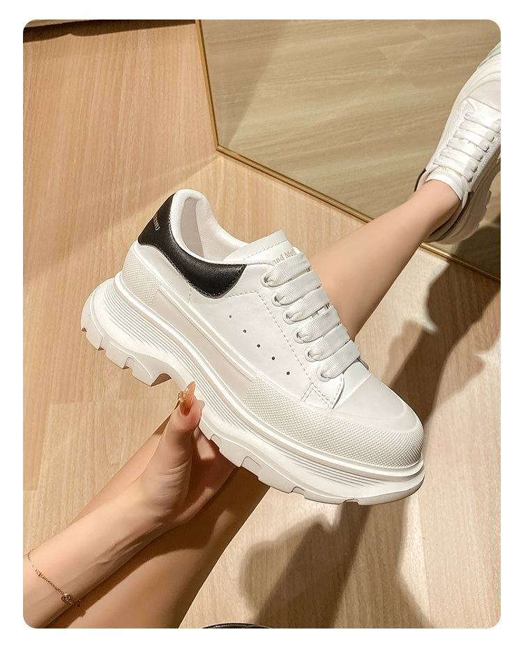Genuine Leather Spring Platform Shoes Thick Sole Athleisure White Shoes