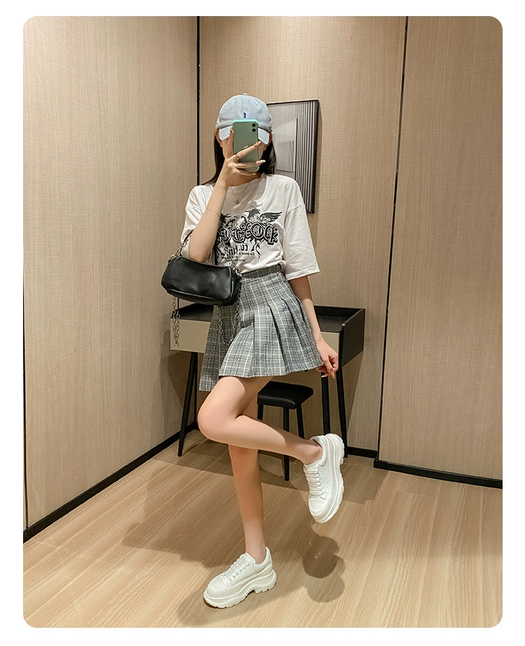 Genuine Leather Spring Platform Shoes Thick Sole Athleisure White Shoes