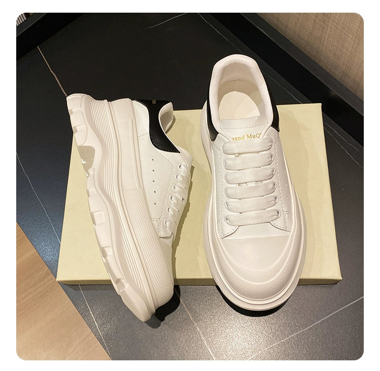 Genuine Leather Spring Platform Shoes Thick Sole Athleisure White Shoes