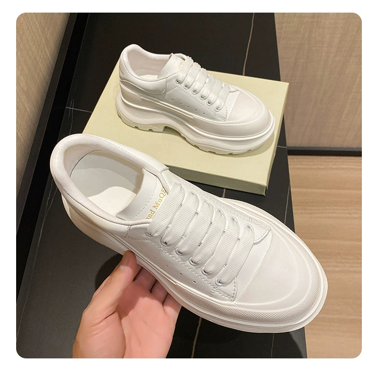 Genuine Leather Spring Platform Shoes Thick Sole Athleisure White Shoes