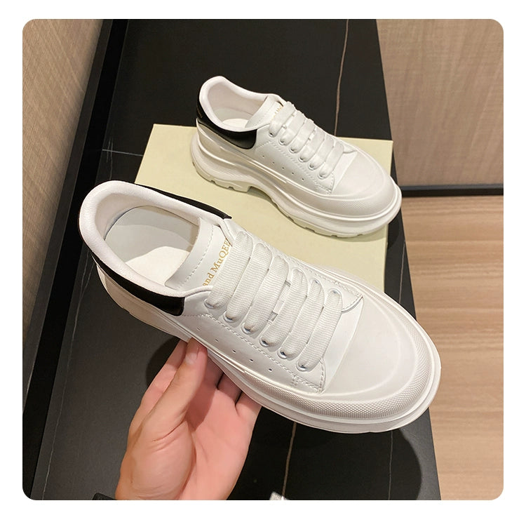 Genuine Leather Spring Platform Shoes Thick Sole Athleisure White Shoes
