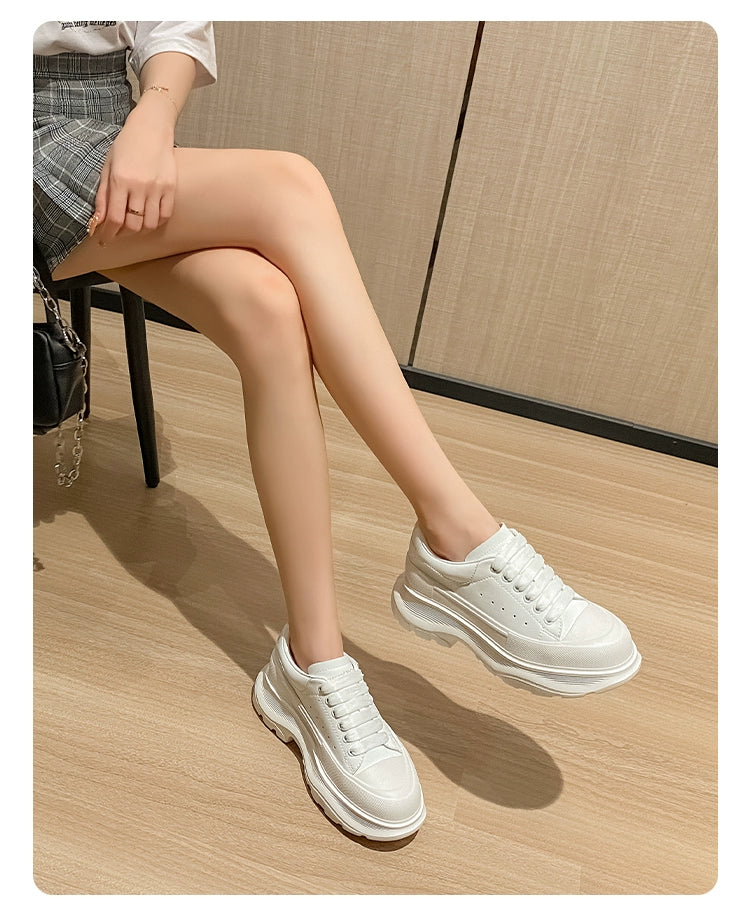 Genuine Leather Spring Platform Shoes Thick Sole Athleisure White Shoes
