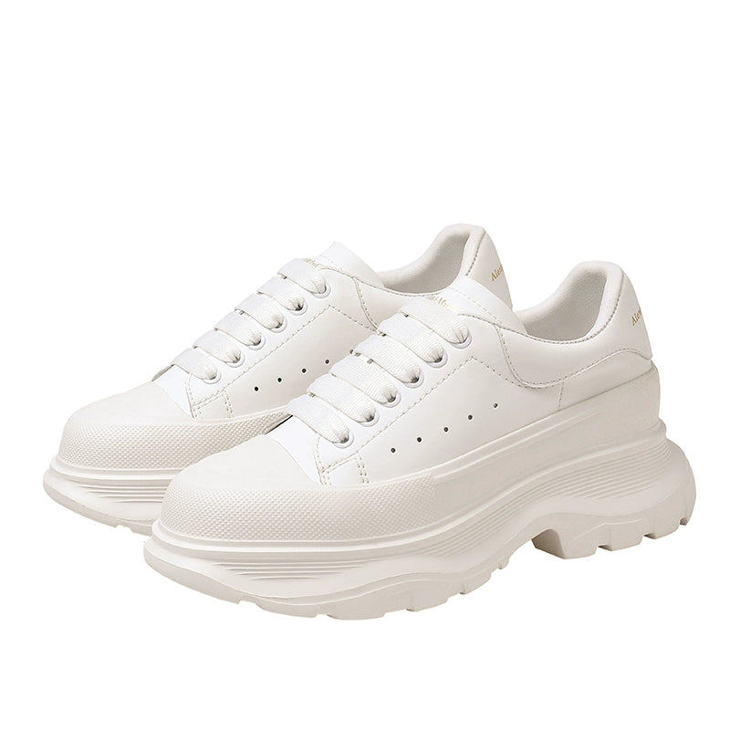 Genuine Leather Spring Platform Shoes Thick Sole Athleisure White Shoes
