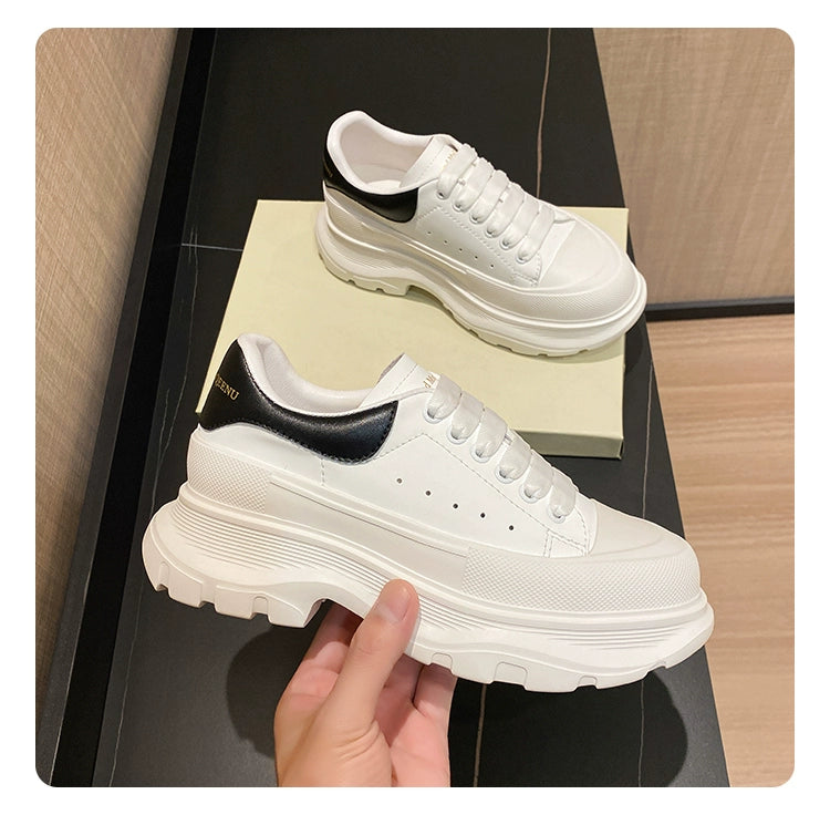 Genuine Leather Spring Platform Shoes Thick Sole Athleisure White Shoes