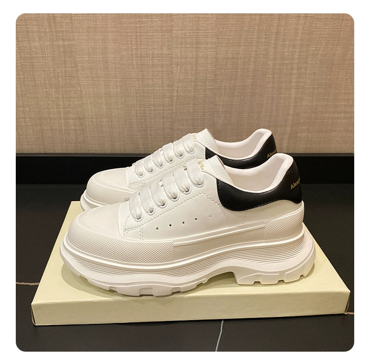 Genuine Leather Spring Platform Shoes Thick Sole Athleisure White Shoes
