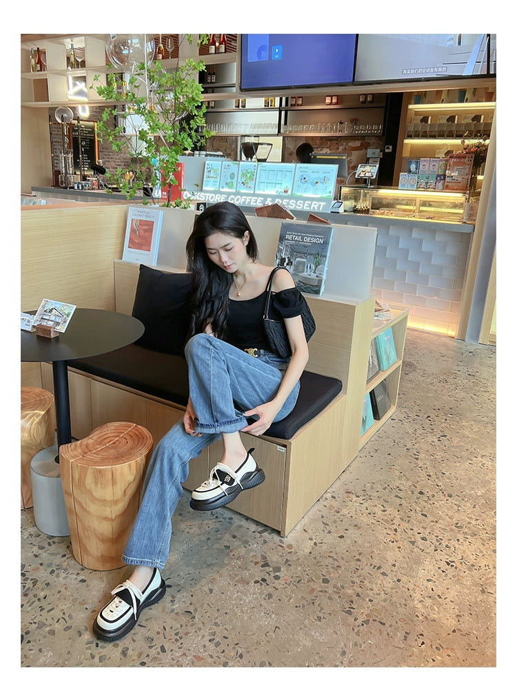 Mary Jane Canvas Shoes for Women 2022 Summer New Arrival Big Head Velcro Stylish Thick Sole Casual Elevator Shoes Women