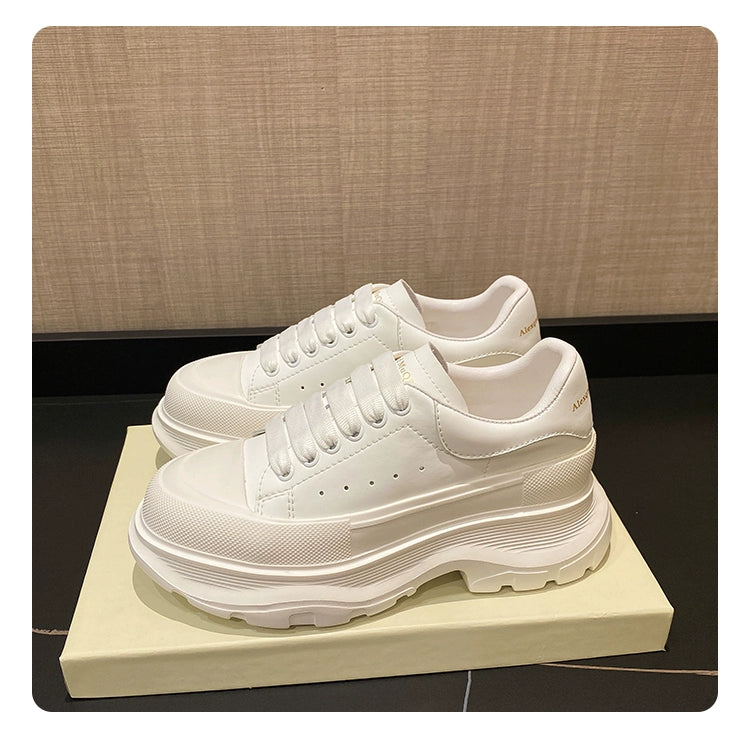 Genuine Leather Spring Platform Shoes Thick Sole Athleisure White Shoes