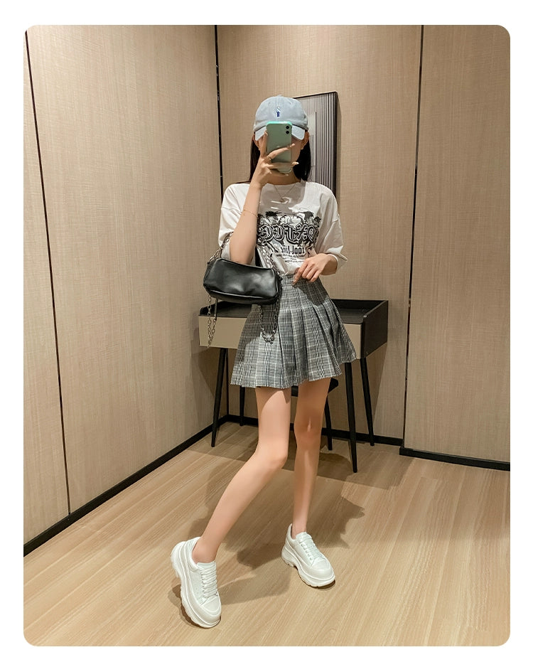 Genuine Leather Spring Platform Shoes Thick Sole Athleisure White Shoes