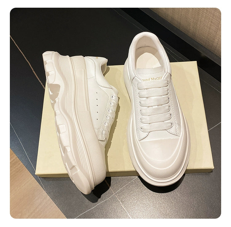 Genuine Leather Spring Platform Shoes Thick Sole Athleisure White Shoes