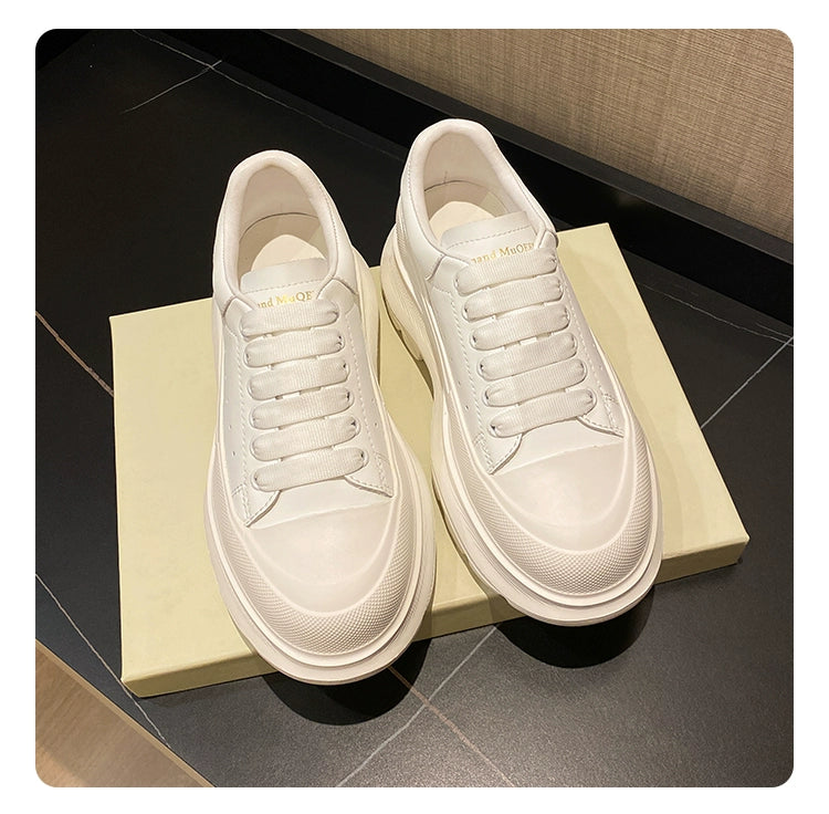 Genuine Leather Spring Platform Shoes Thick Sole Athleisure White Shoes