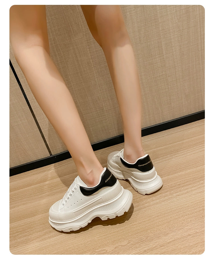Genuine Leather Spring Platform Shoes Thick Sole Athleisure White Shoes