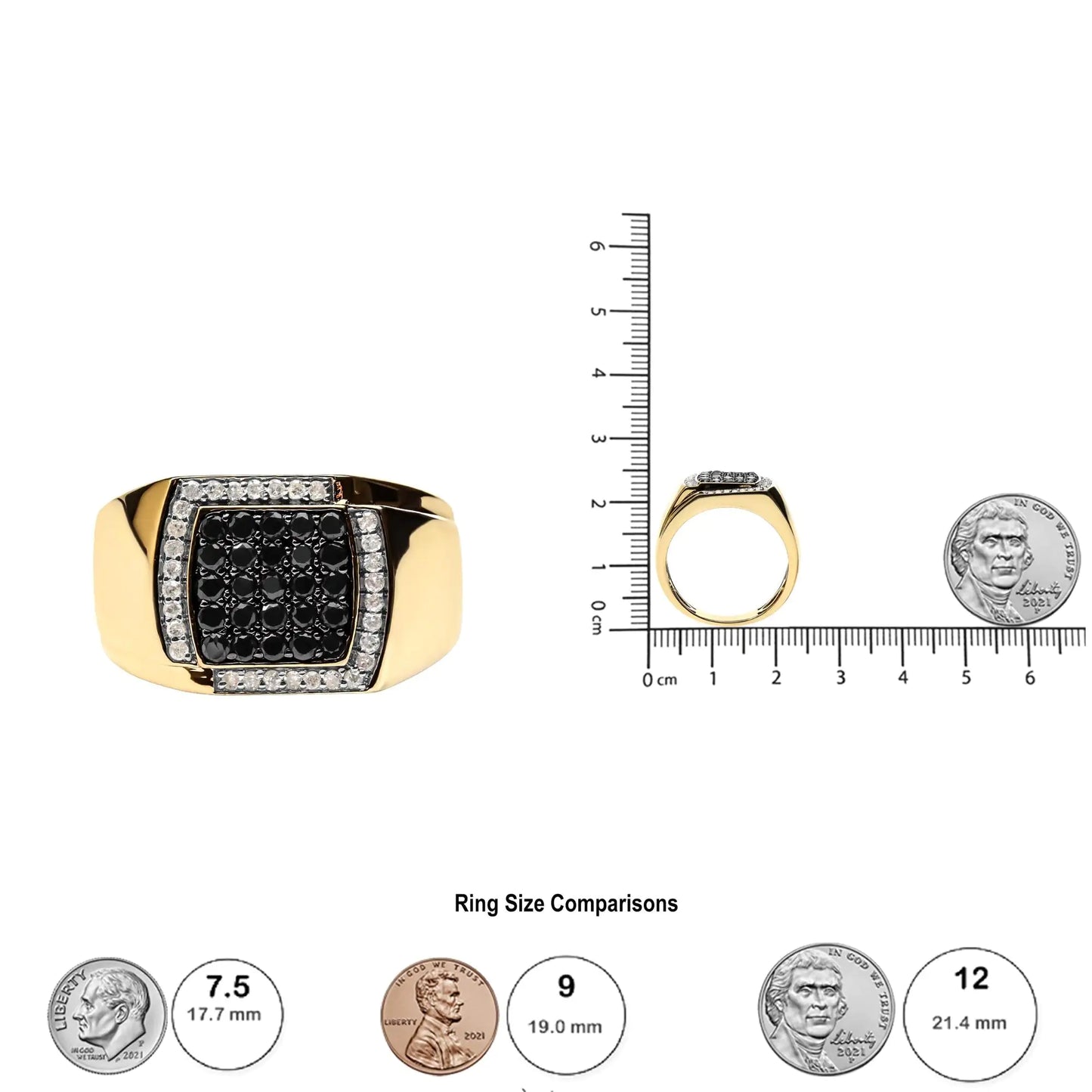 Men's 14K Yellow Gold Plated .925 Sterling Silver 1.00 Cttw White and Black Treated Diamond Ring (Black / I-J Color, I2-I3 Clarity)