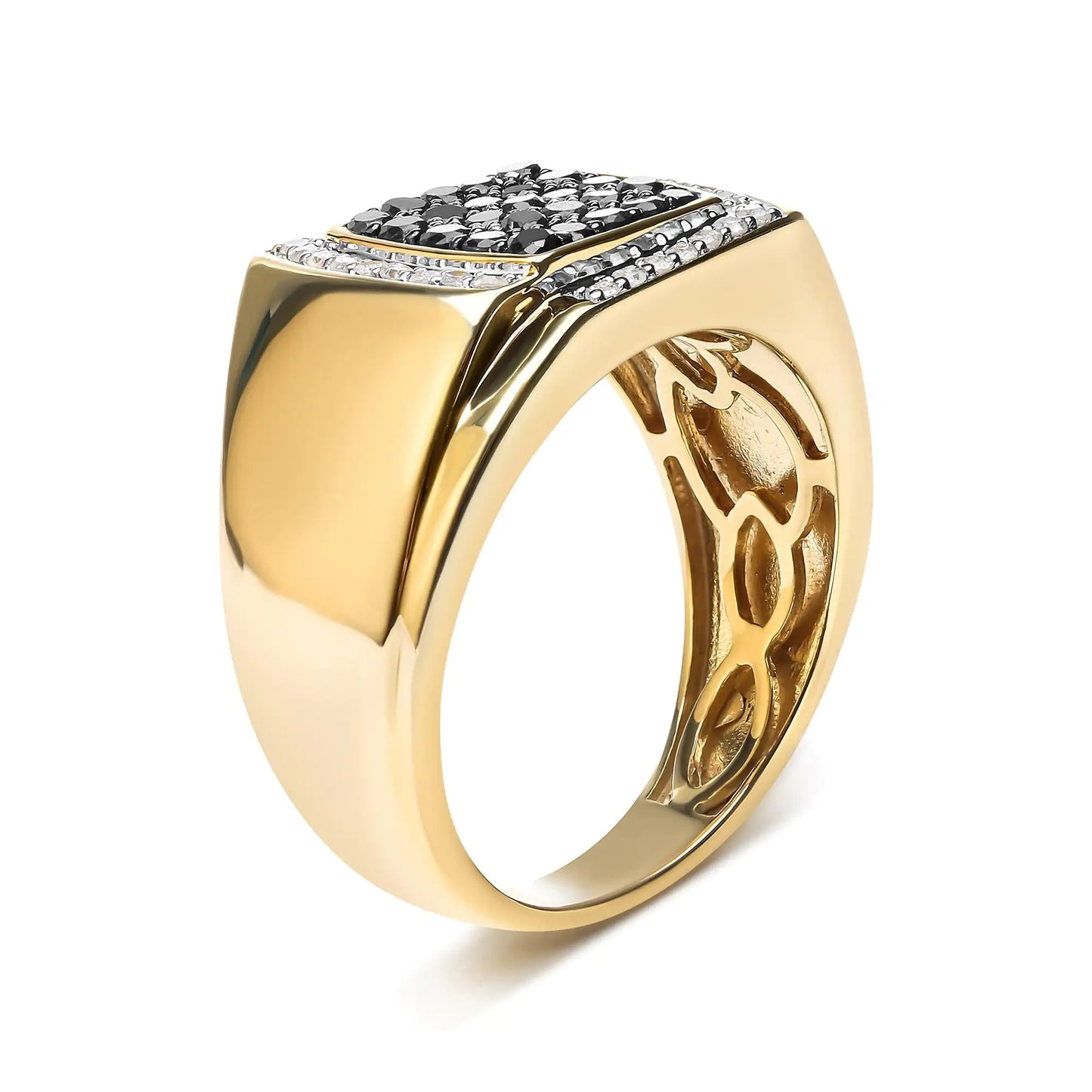 Men's 14K Yellow Gold Plated .925 Sterling Silver 1.00 Cttw White and Black Treated Diamond Ring (Black / I-J Color, I2-I3 Clarity)
