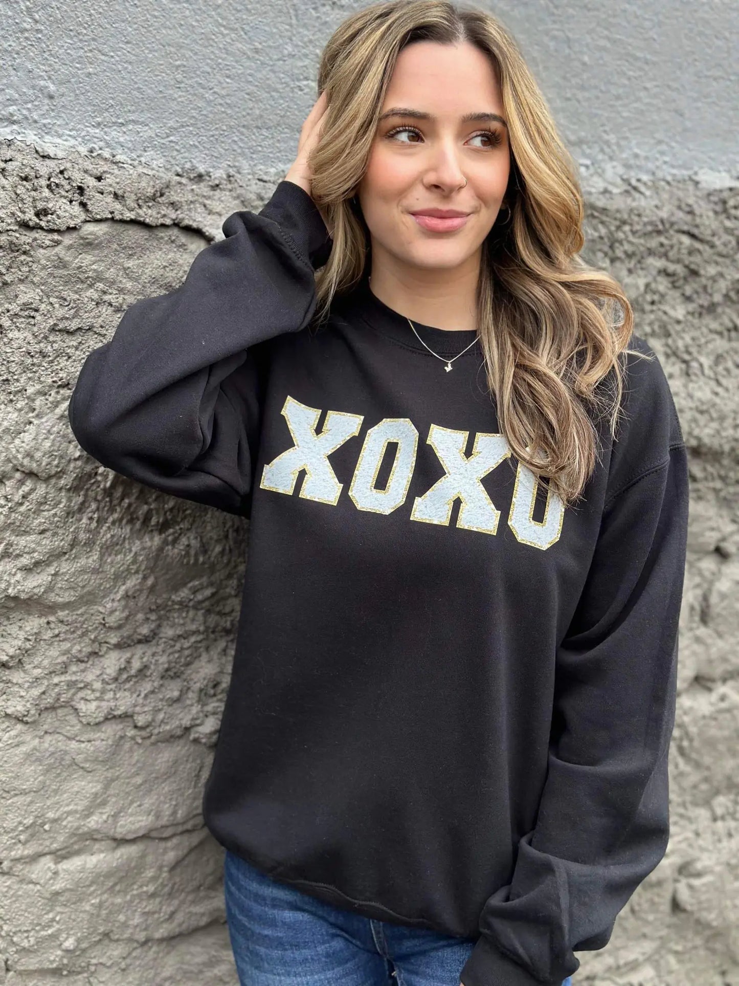 Faux Sequin Black XOXO Sweatshirt