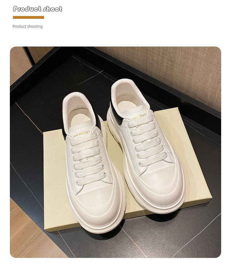 Genuine Leather Spring Platform Shoes Thick Sole Athleisure White Shoes