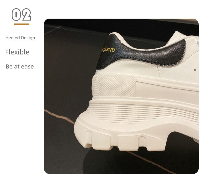 Genuine Leather Spring Platform Shoes Thick Sole Athleisure White Shoes