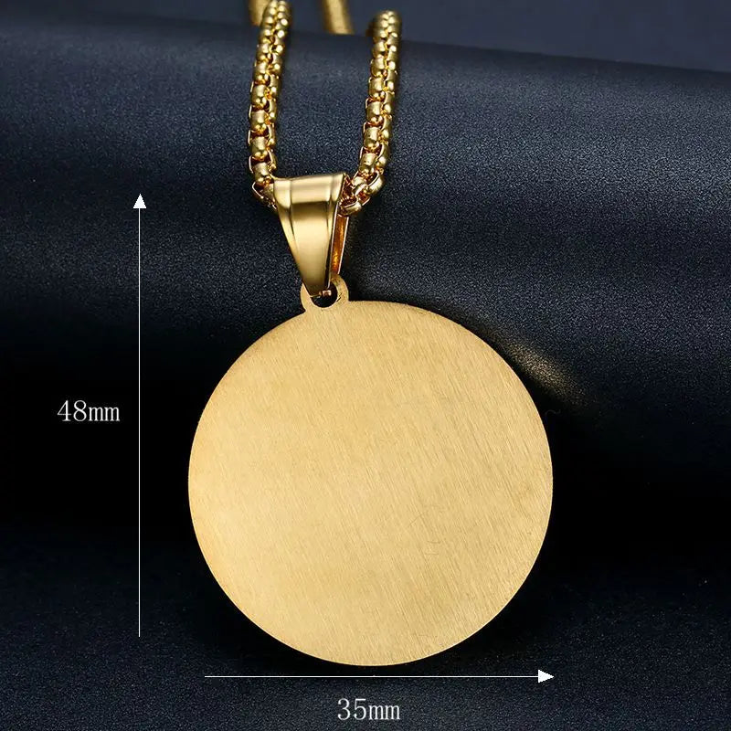 Hip Hop Bling Iced Out Rhinestone Gold Silver Color Stainless Steel Praying Hand Round Pendants Necklace for Men Rapper Jewelry