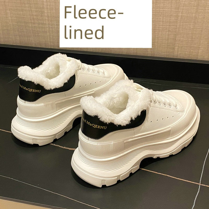 Genuine Leather Spring Platform Shoes Thick Sole Athleisure White Shoes