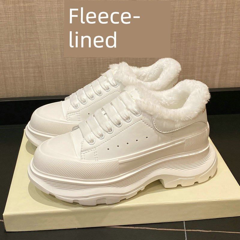 Genuine Leather Spring Platform Shoes Thick Sole Athleisure White Shoes