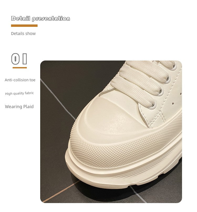 Genuine Leather Spring Platform Shoes Thick Sole Athleisure White Shoes