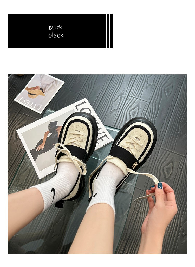 Mary Jane Canvas Shoes for Women 2022 Summer New Arrival Big Head Velcro Stylish Thick Sole Casual Elevator Shoes Women